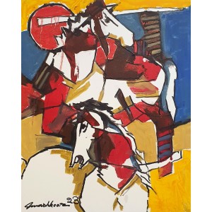 Mashkoor Raza, 24 x 30 Inch, Oil on Canvas, Horse Painting, AC-MR-644